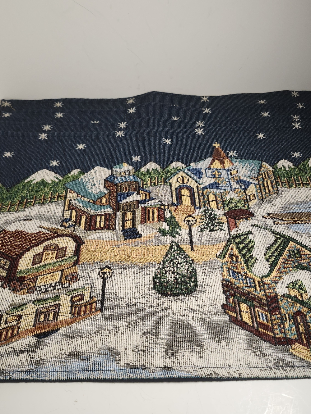 Holiday Set Of 4 Village Tapestry Placemats Tapestry Snowy Winter Village